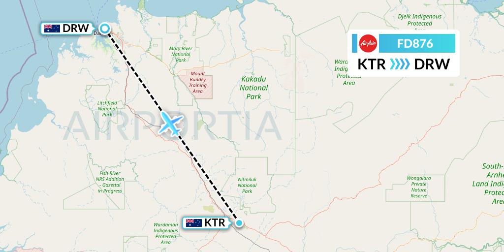 FD876 Thai AirAsia Flight Map: Katherine to Darwin