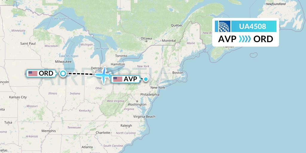 UA4508 United Airlines Flight Map: Avoca to Chicago