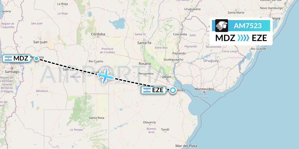 AM7523 Aeromexico Flight Map: Mendoza to Buenos Aires