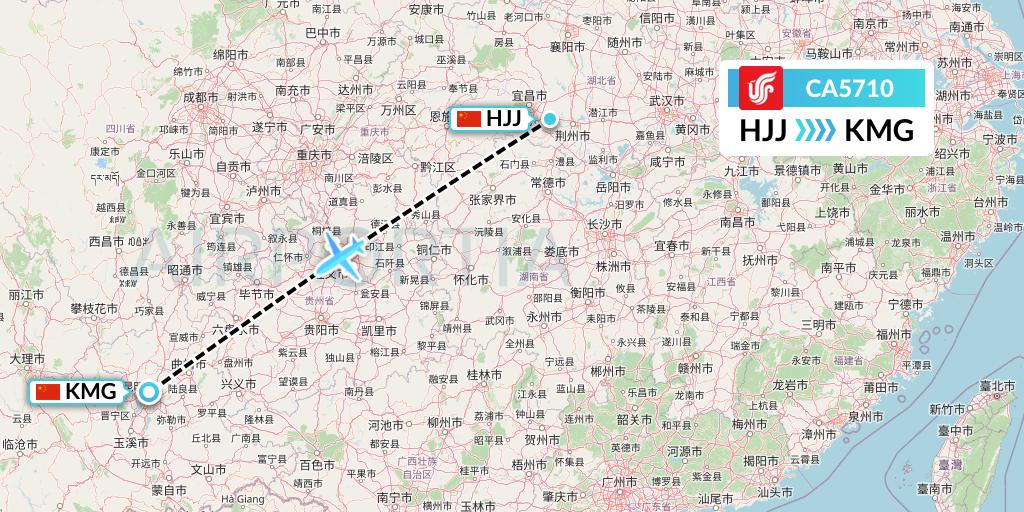CA5710 Air China Flight Map: Huaihua to Kunming
