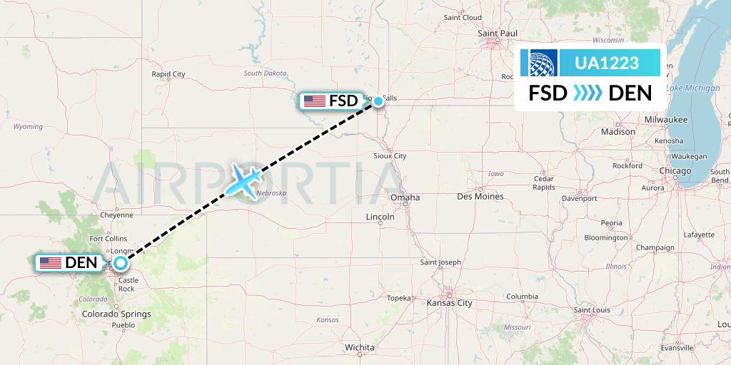 UA1223 United Airlines Flight Map: Sioux Falls to Denver