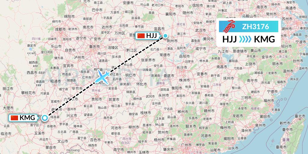 ZH3176 Shenzhen Airlines Flight Map: Huaihua to Kunming