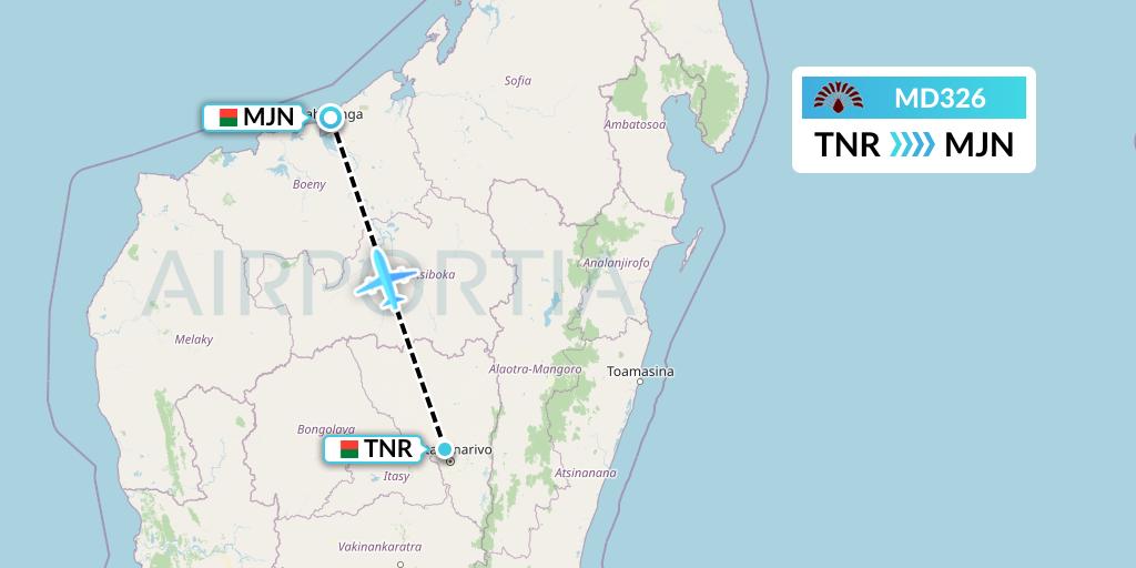 MD326 Air Madagascar Flight Map: Antananarivo to Madagascar