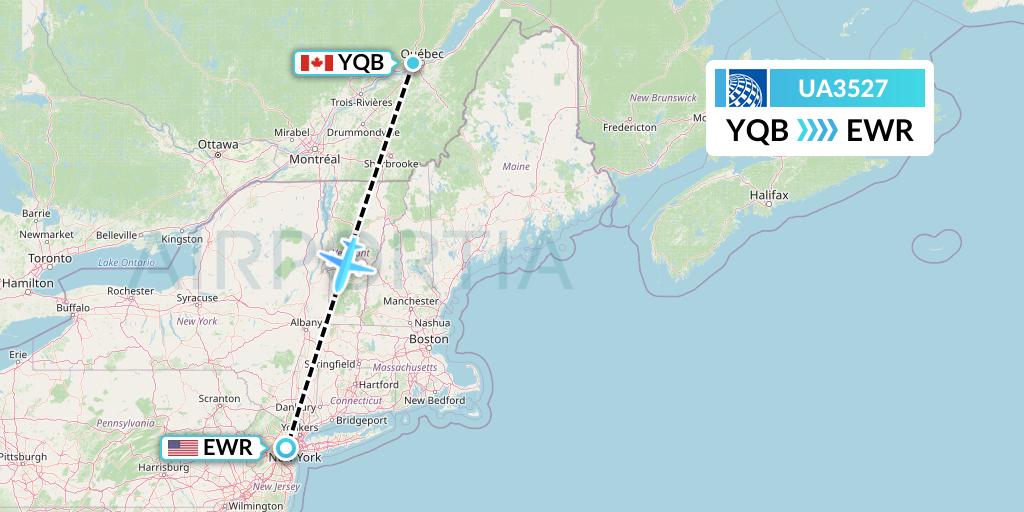 UA3527 United Airlines Flight Map: Quebec to New York