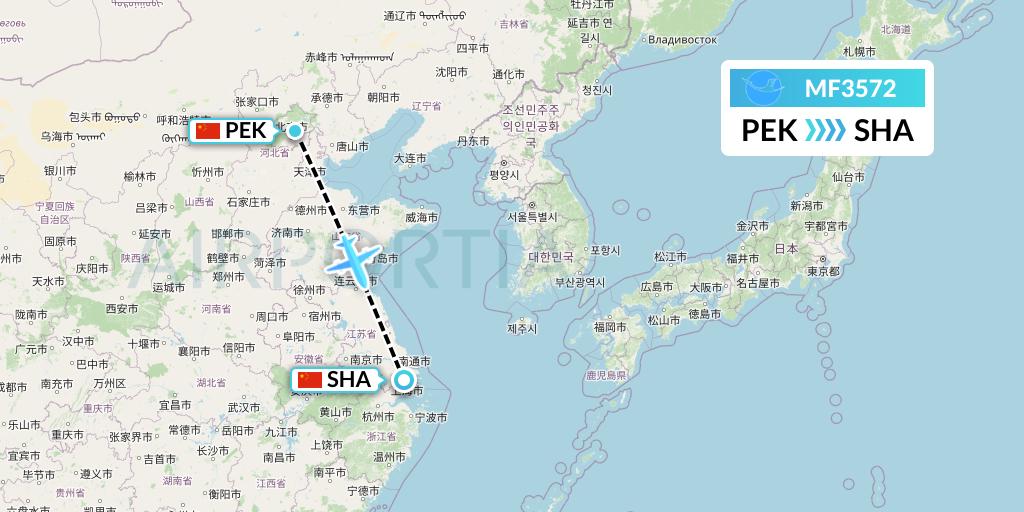 MF3572 Xiamen Airlines Flight Map: Beijing to Shanghai