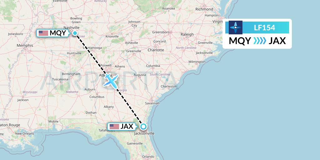 LF154 Corporate Flight Management Flight Map: Smyrna to Jacksonville