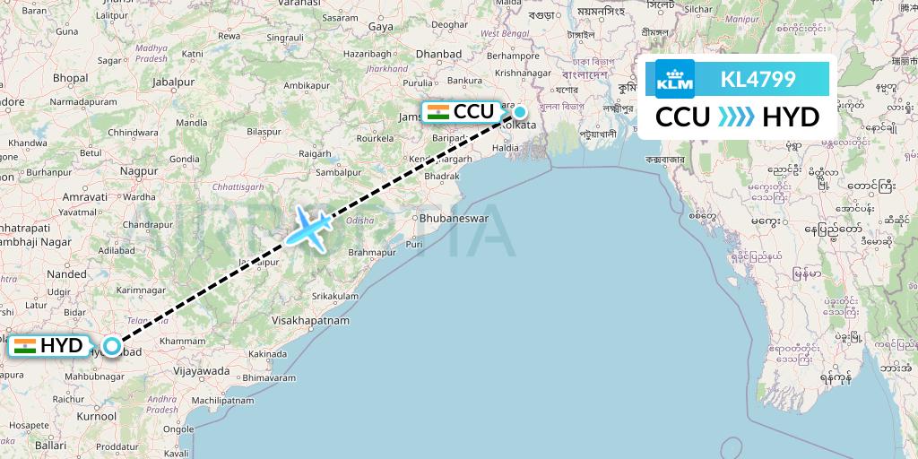 KL4799 KLM Flight Map: Kolkata to Hyderabad