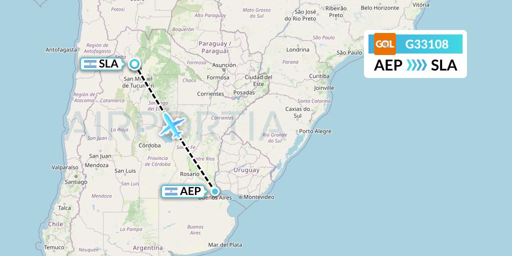 G33108 GOL Transportes Aeros Flight Map: Buenos Aires to Salta