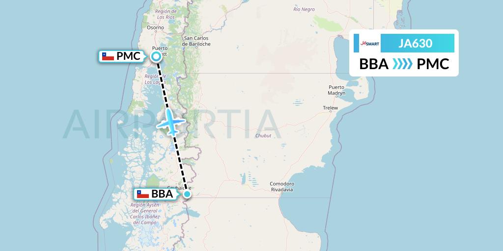 JA630 JetSMART Flight Map: Balmaceda to Puerto Montt