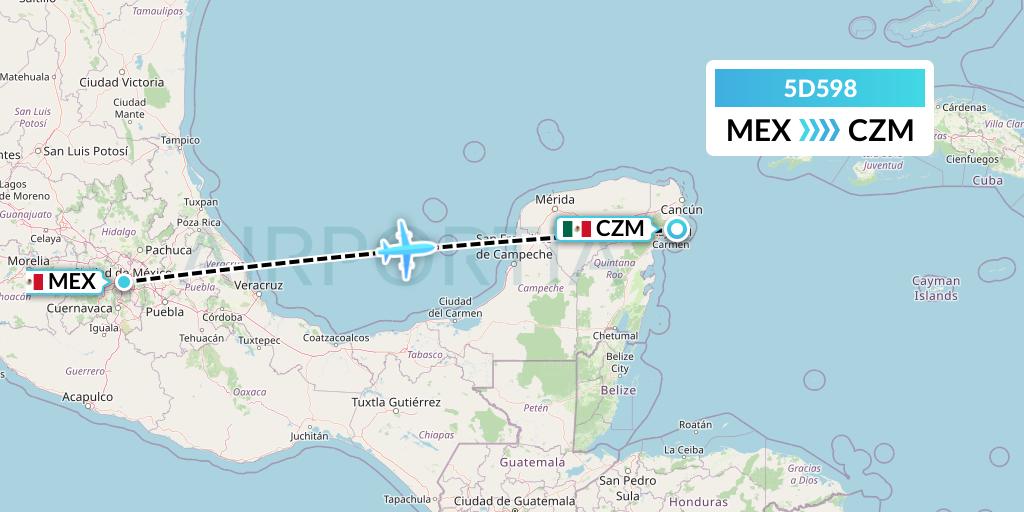 5D598 Aeromexico Connect Flight Map: Mexico City to Cozumel