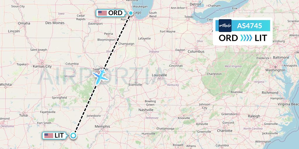 AS4745 Alaska Airlines Flight Map: Chicago to Little Rock