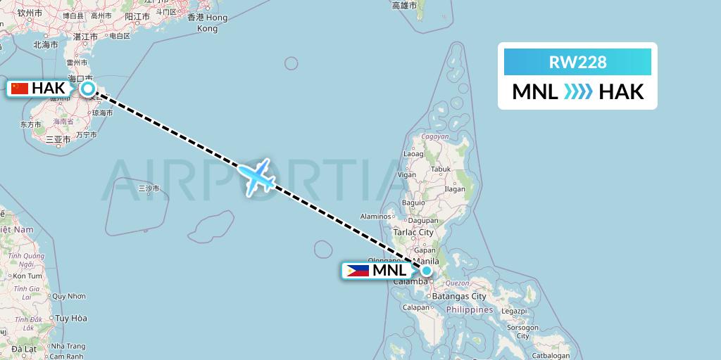 RW228 Royal Air Charter Flight Map: Manila to Haikou