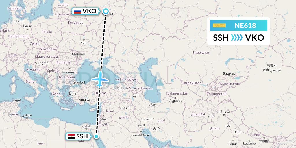 NE618 Nesma Airlines Flight Map: Sharm el-Sheikh to Moscow