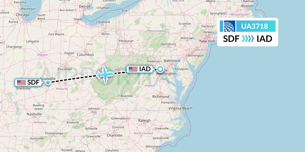 UA3718 United Airlines Flight Map: Louisville to Washington