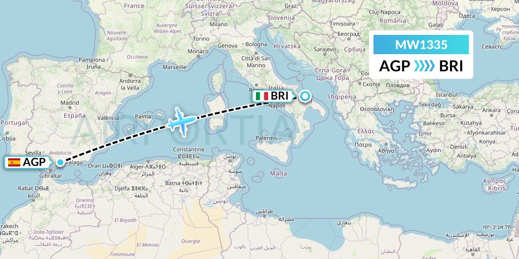 MW1335 Mokulele Flight Service Flight Map: Malaga to Bari