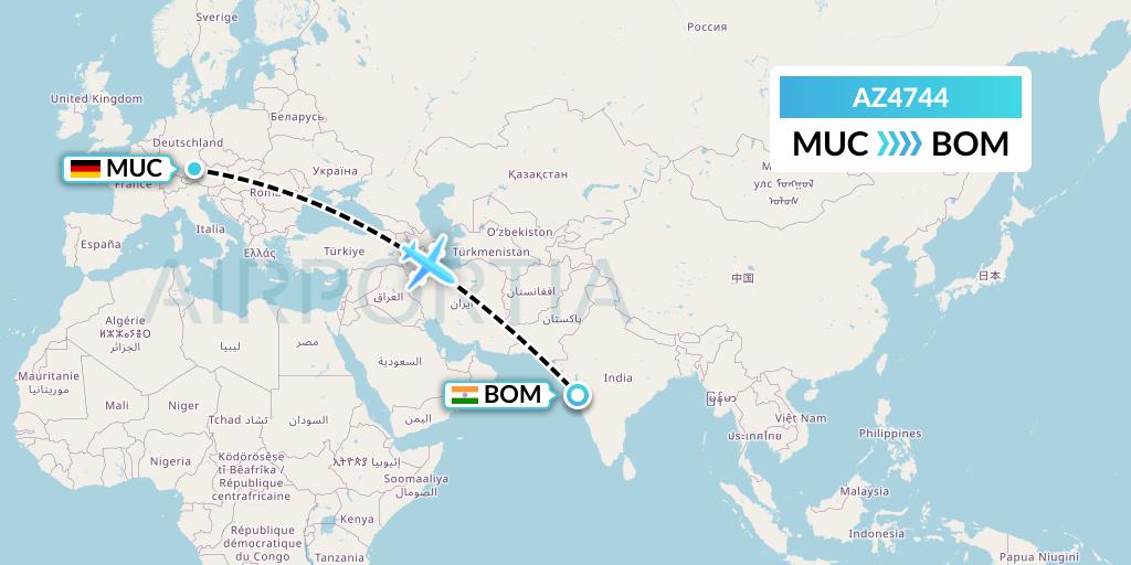 AZ4744 ITA Airways Flight Map: Munich to Mumbai