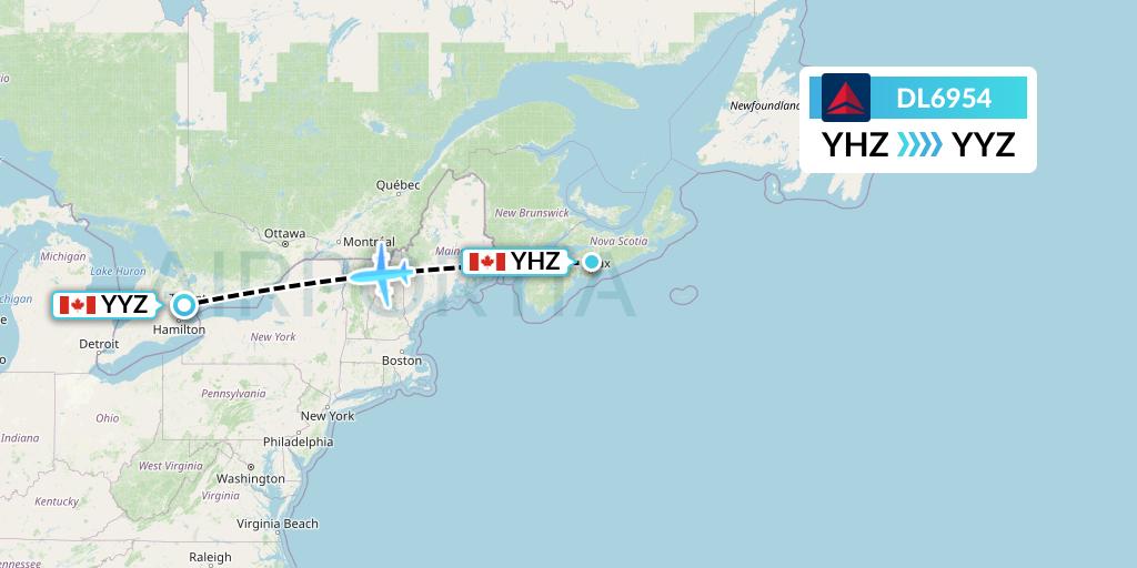 DL6954 Delta Air Lines Flight Map: Halifax to Toronto