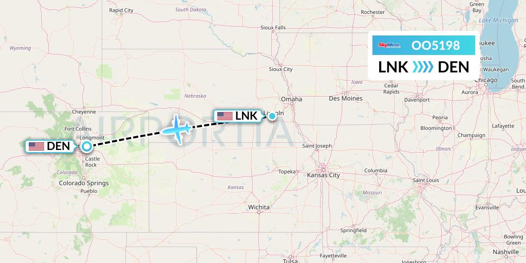 OO5198 SkyWest Airlines Flight Map: Lincoln to Denver