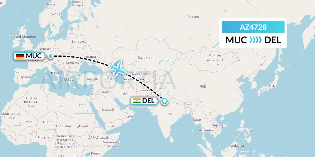 AZ4728 ITA Airways Flight Map: Munich to Delhi