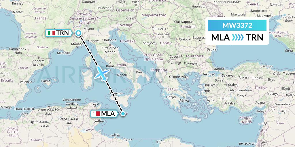 MW3372 Mokulele Flight Service Flight Map: Malta to Turin