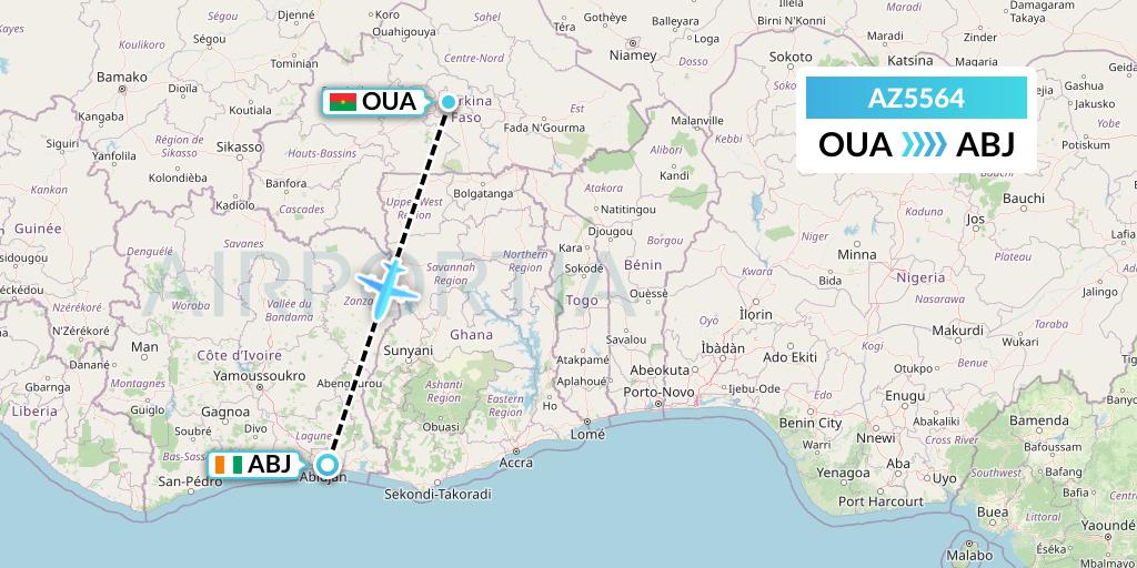 AZ5564 ITA Airways Flight Map: Ouagadougou to Abidjan