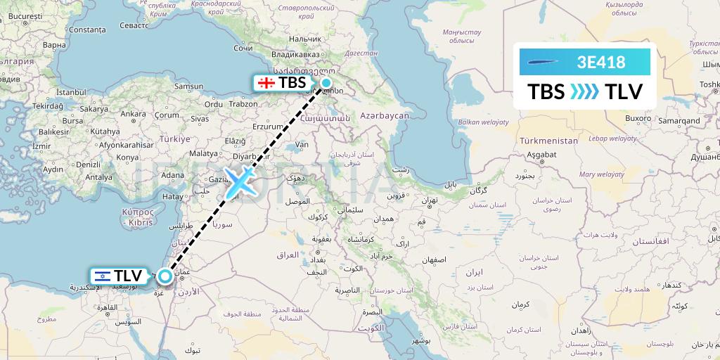 3E418 Air Choice One Flight Map: Tbilisi to Tel Aviv