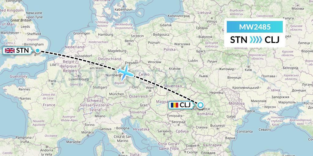 MW2485 Mokulele Flight Service Flight Map: London to Cluj-Napoca
