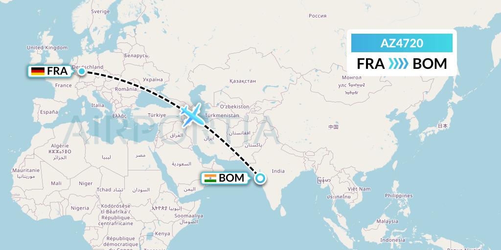 AZ4720 ITA Airways Flight Map: Frankfurt to Mumbai