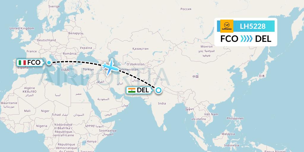 LH5228 Lufthansa Flight Map: Rome to Delhi
