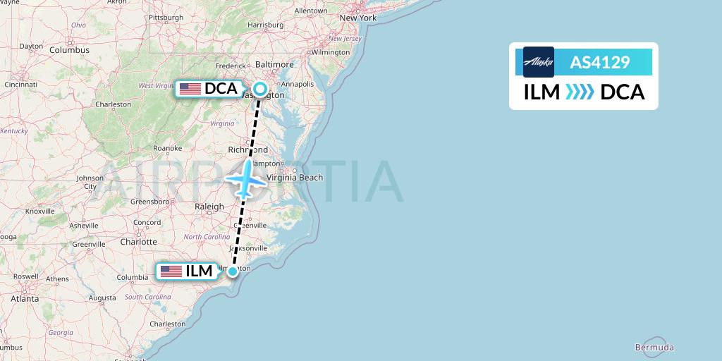 AS4129 Alaska Airlines Flight Map: Wilmington to Washington