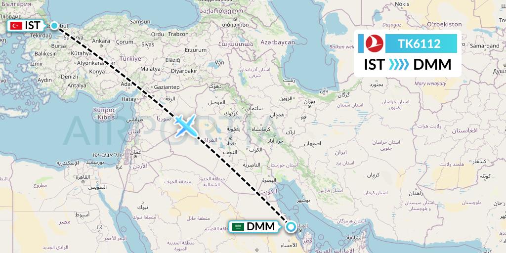 TK6112 Turkish Airlines Flight Map: Istanbul to Dammam