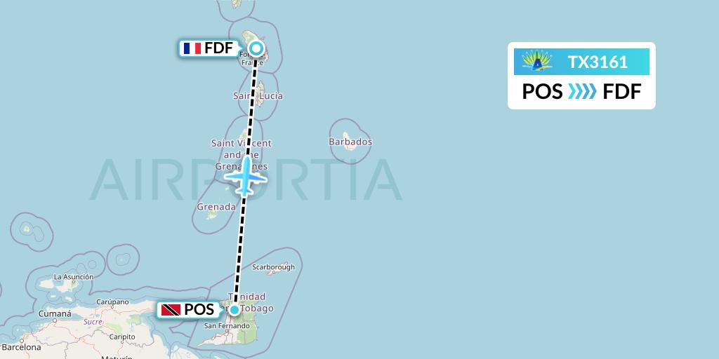 TX3161 Air Caraibes Flight Map: Port of Spain to Fort-de-France