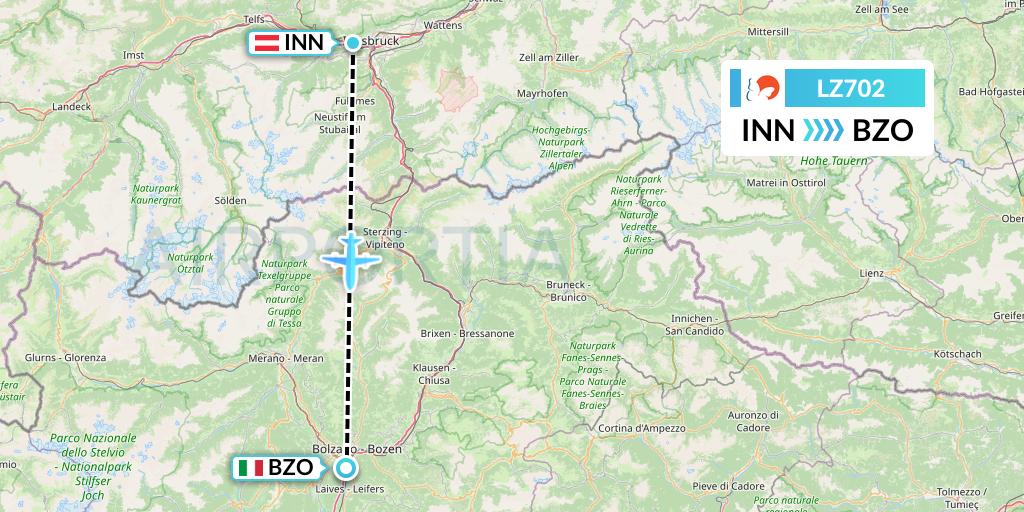LZ702 Air Link Flight Map: Innsbruck to Bolzano