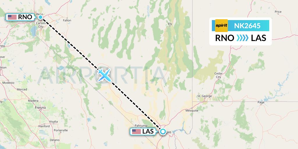 NK2645 Spirit Airlines Flight Map: Reno to Las Vegas