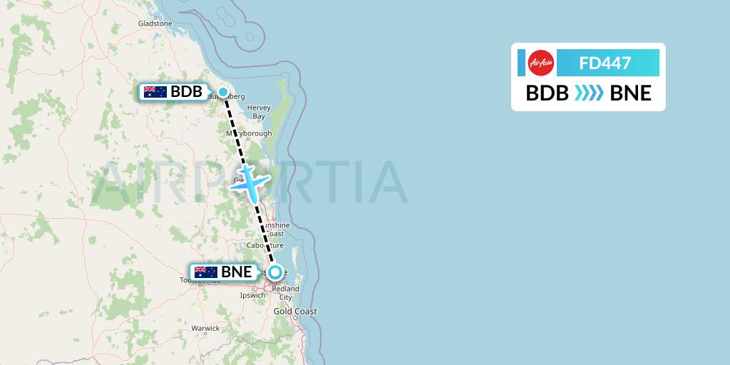 FD447 Thai AirAsia Flight Map: Bundaberg to Brisbane