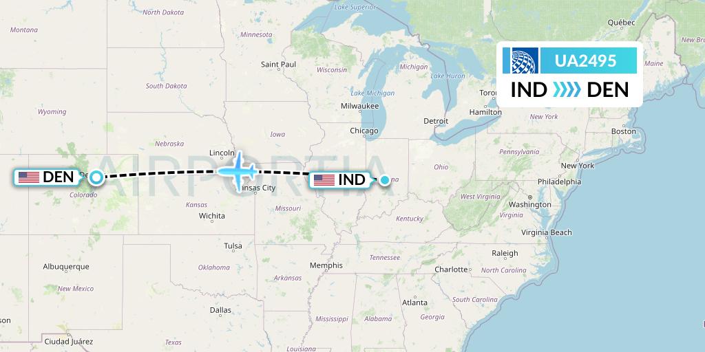 UA2495 United Airlines Flight Map: Indianapolis to Denver
