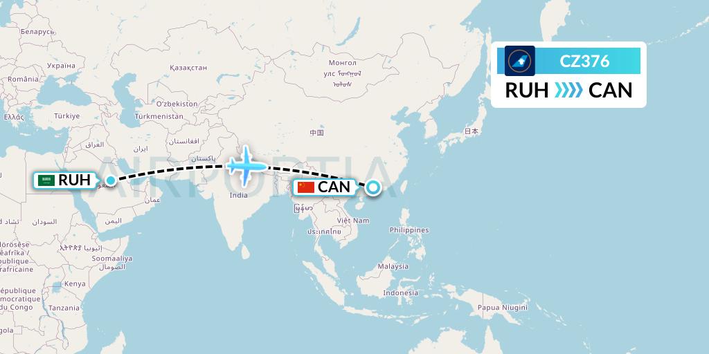CZ376 China Southern Airlines Flight Map: Riyadh to Guangzhou