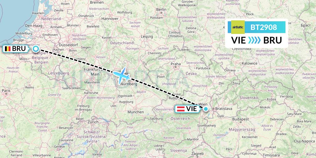 BT2908 Air Baltic Flight Map: Vienna to Brussels