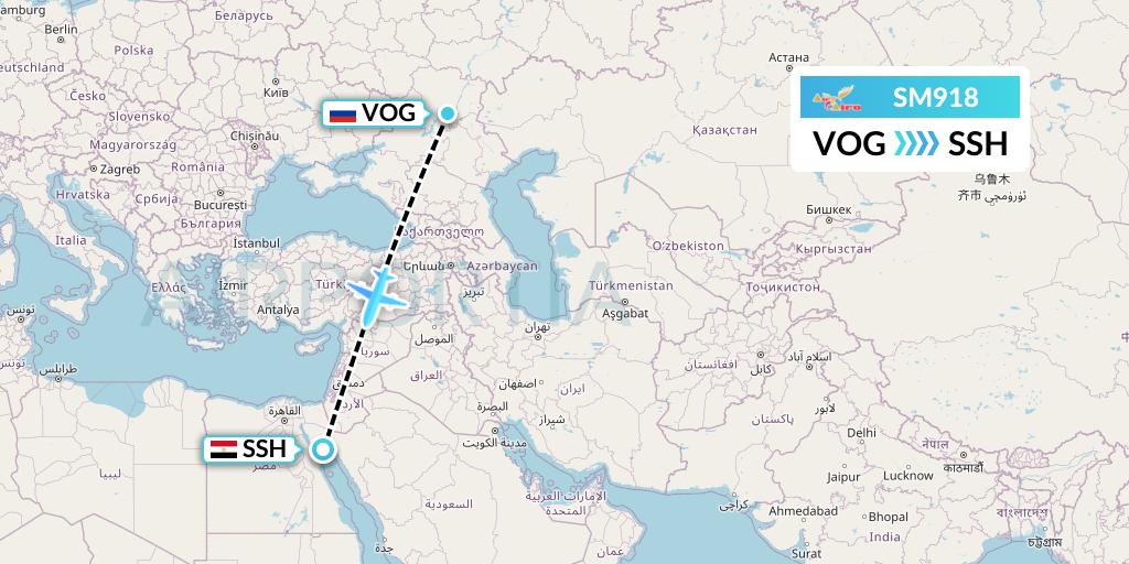 SM918 Air Cairo Flight Map: Volgograd to Sharm el-Sheikh