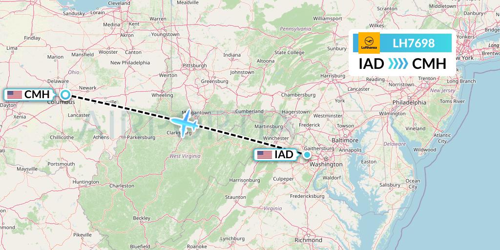 LH7698 Lufthansa Flight Map: Washington to Columbus