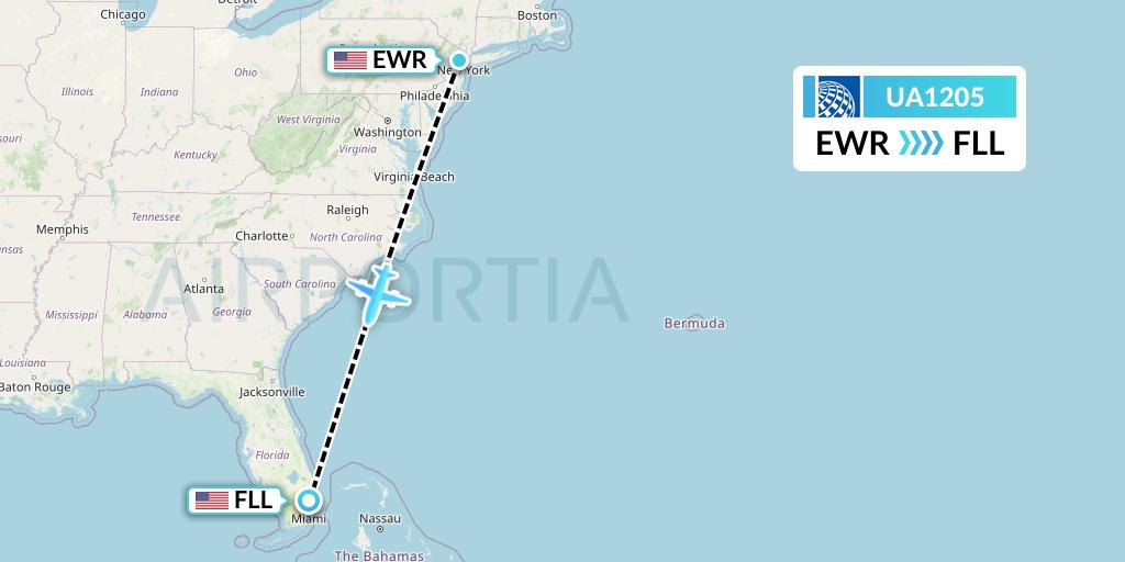 UA1205 United Airlines Flight Map: New York to Fort Lauderdale