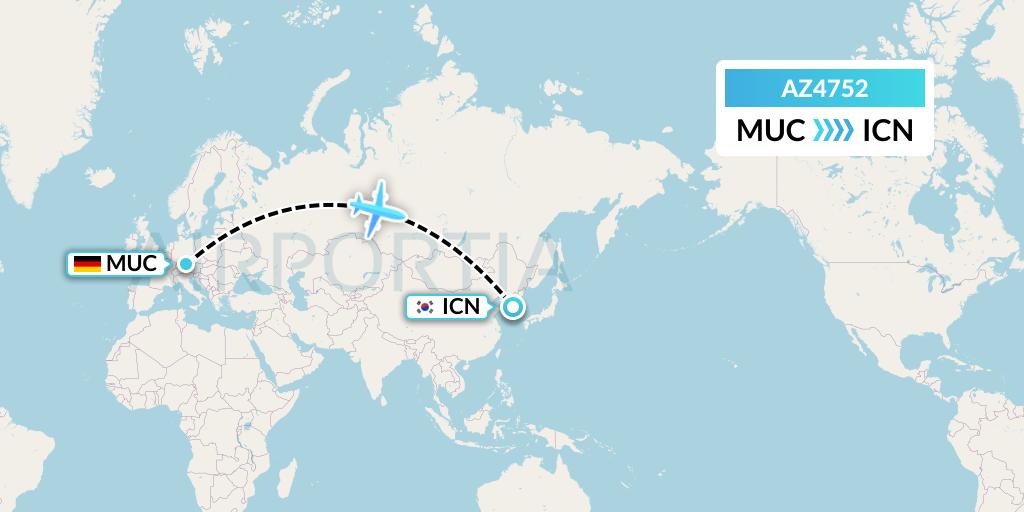 AZ4752 ITA Airways Flight Map: Munich to Seoul