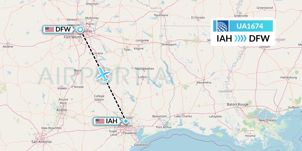 UA1674 United Airlines Flight Map: Houston to Dallas
