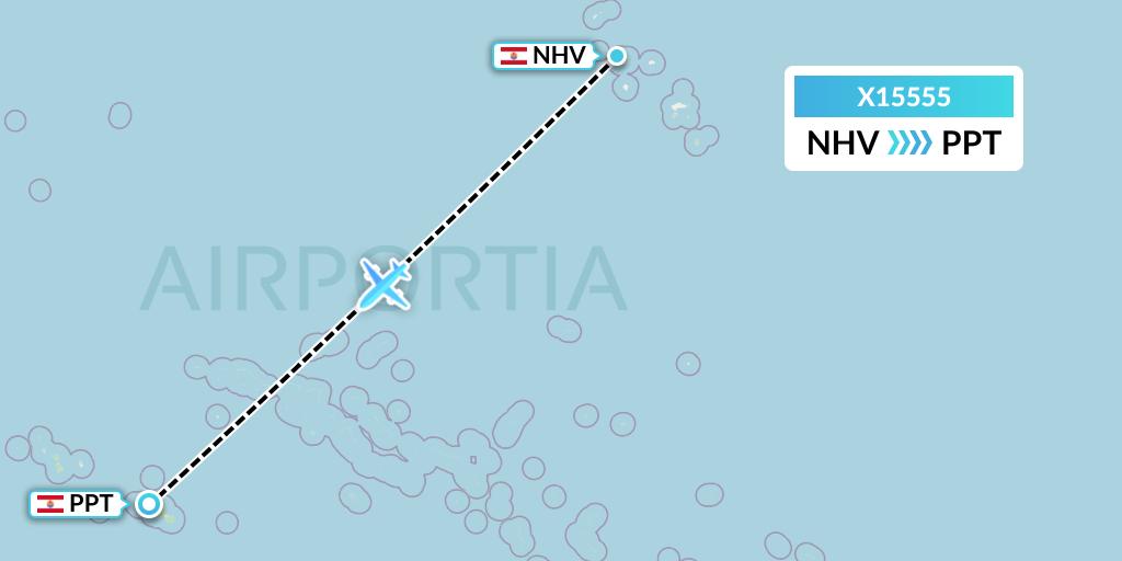 X15555 Nik Airways Flight Map: Nuku Hiva to Papeete