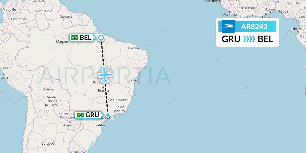 AR8243 Aerolineas Argentinas Flight Map: Sao Paulo to Belem