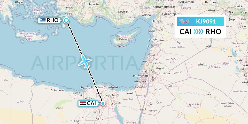 KJ9091 Air Incheon Flight Map: Cairo to Rhodes