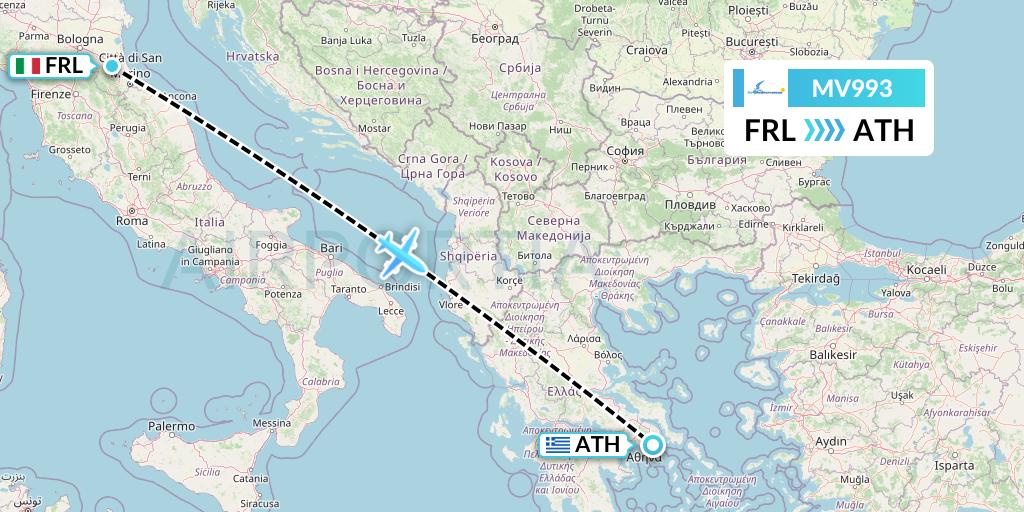 MV993 Aviastar Mandiri Flight Map: Forli to Athens