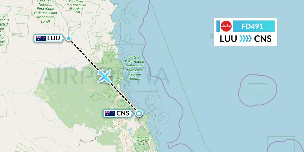 FD491 Thai AirAsia Flight Map: Australia to Cairns