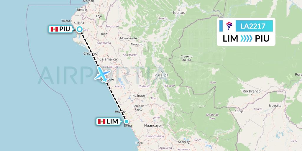 LA2217 LAN Airlines Flight Map: Lima to Piura