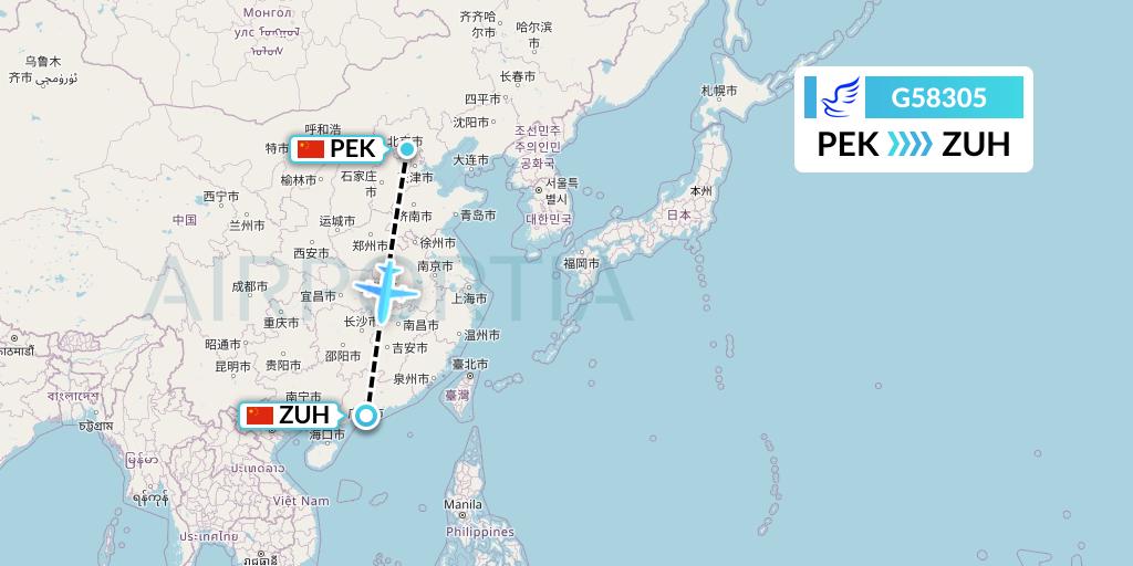 G58305 China Express Airlines Flight Map: Beijing to Zhuhai